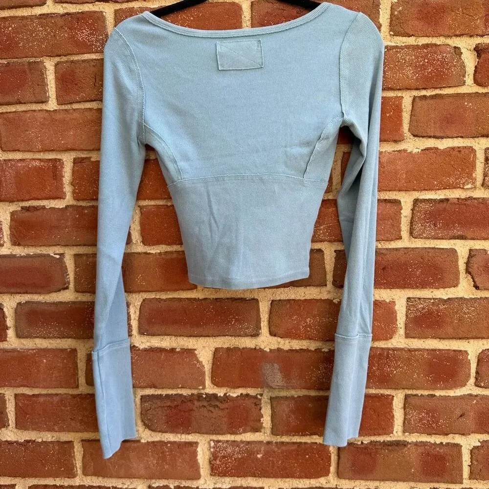 Free People We The Free Women's Lightning Long Sleeve Tee blue XS NEW